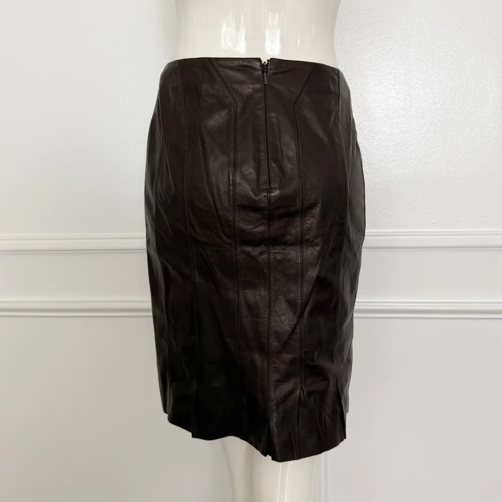 Gucci by Tom Ford Vintage Dark Brown Leather Mini Skirt (Small